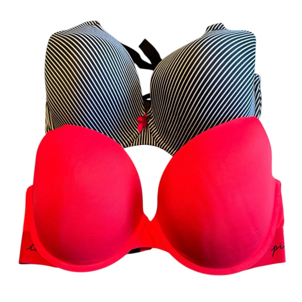 Maidenform Black and White Striped Bra and Victoria’s Secret Red Bra
